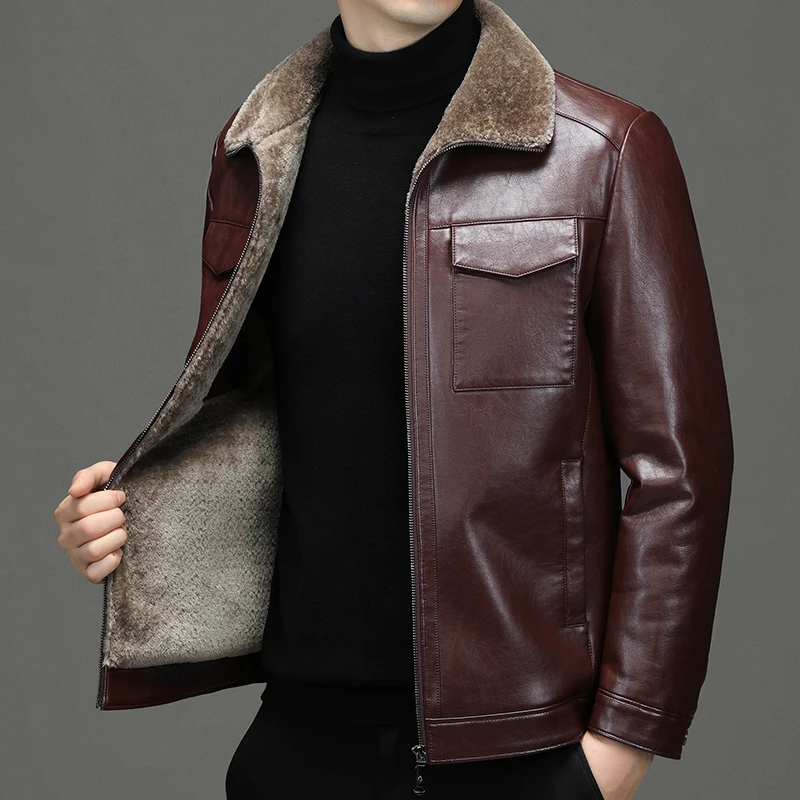 

Женское осенне-зимнее мужское кожаное пальто из овечьей кожи, плюшевое утепленное меховое мужское пальто, деловая повседневная куртка