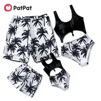 patpat family matching allover coconut tree print swim trunks shorts and hollow out one piece swimsuit