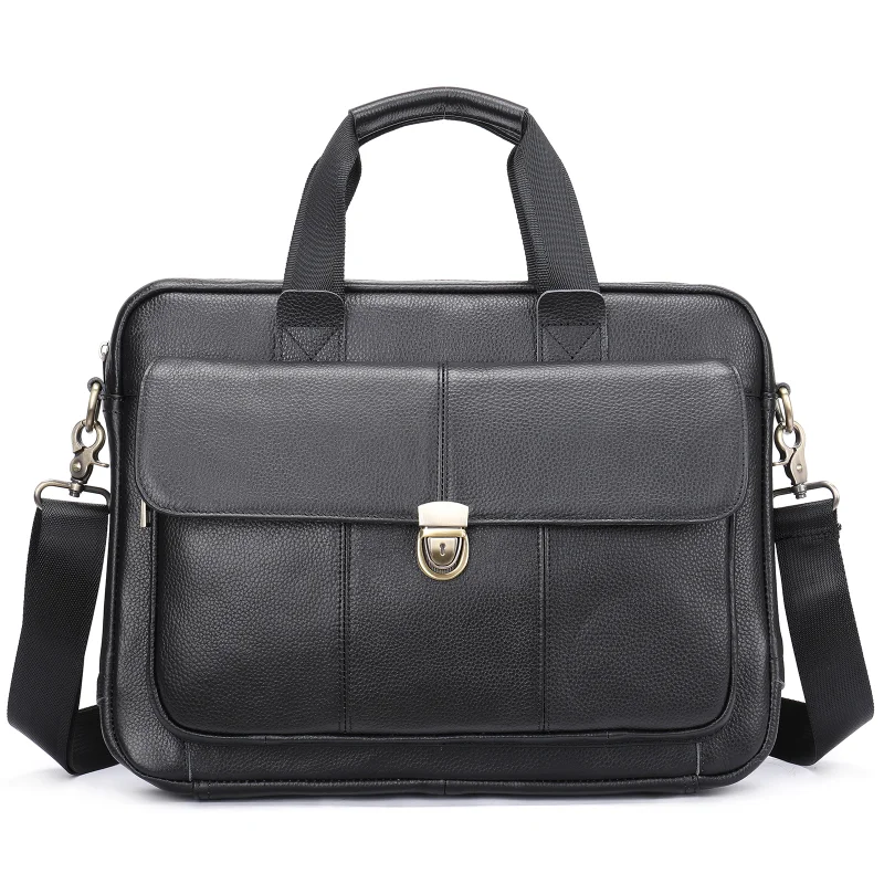 100% genuine leather men's fashion retro business bag portable briefcase large-capacity first layer leather computer men's bag