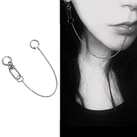 gothic lip nose chain dangle earrings for women girls punk hip hop long chain ear lip nose ring fashion body piercing jewelery