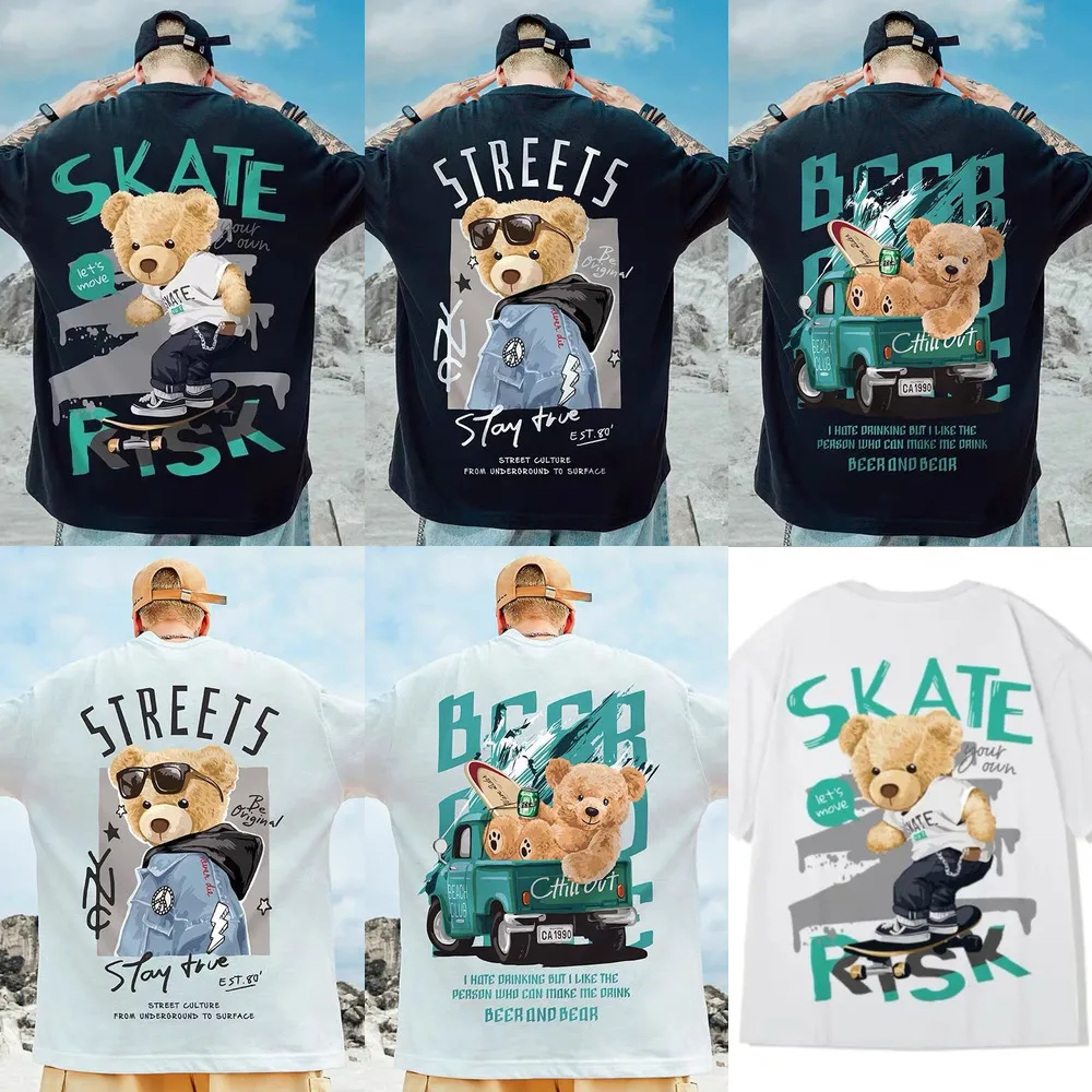 

Harajuku Streetwear Y2k T Shirt Men's Oversize Bear Print T Shirt Men Casual Loose Hip Hop High Street T Shirt Male Y2k Fashion