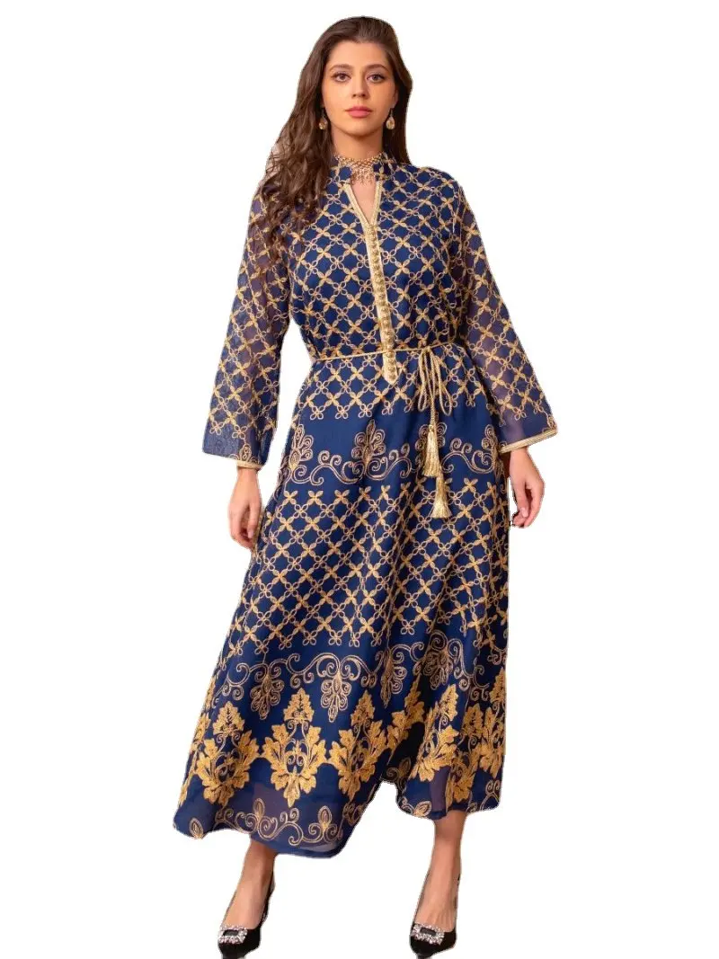 Ramadan Eid Embroidered Muslim Kaftan Jalabiya Abayas for Women Moroccan Caftan Evening Dresses Dubai Arabic Formal Gowns