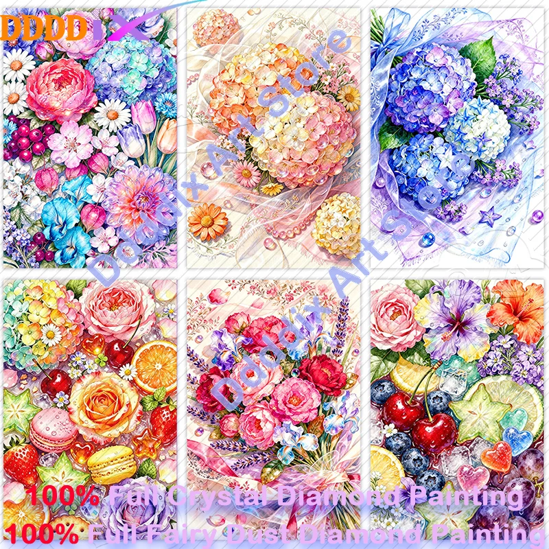 Фото Новинка! Набор для алмазной вышивки Flowers&Fruits 100% Fairy Dust Diamond Painting Kit: Полная вышивка, квадратные кристаллы, декоративные картины для дома №1