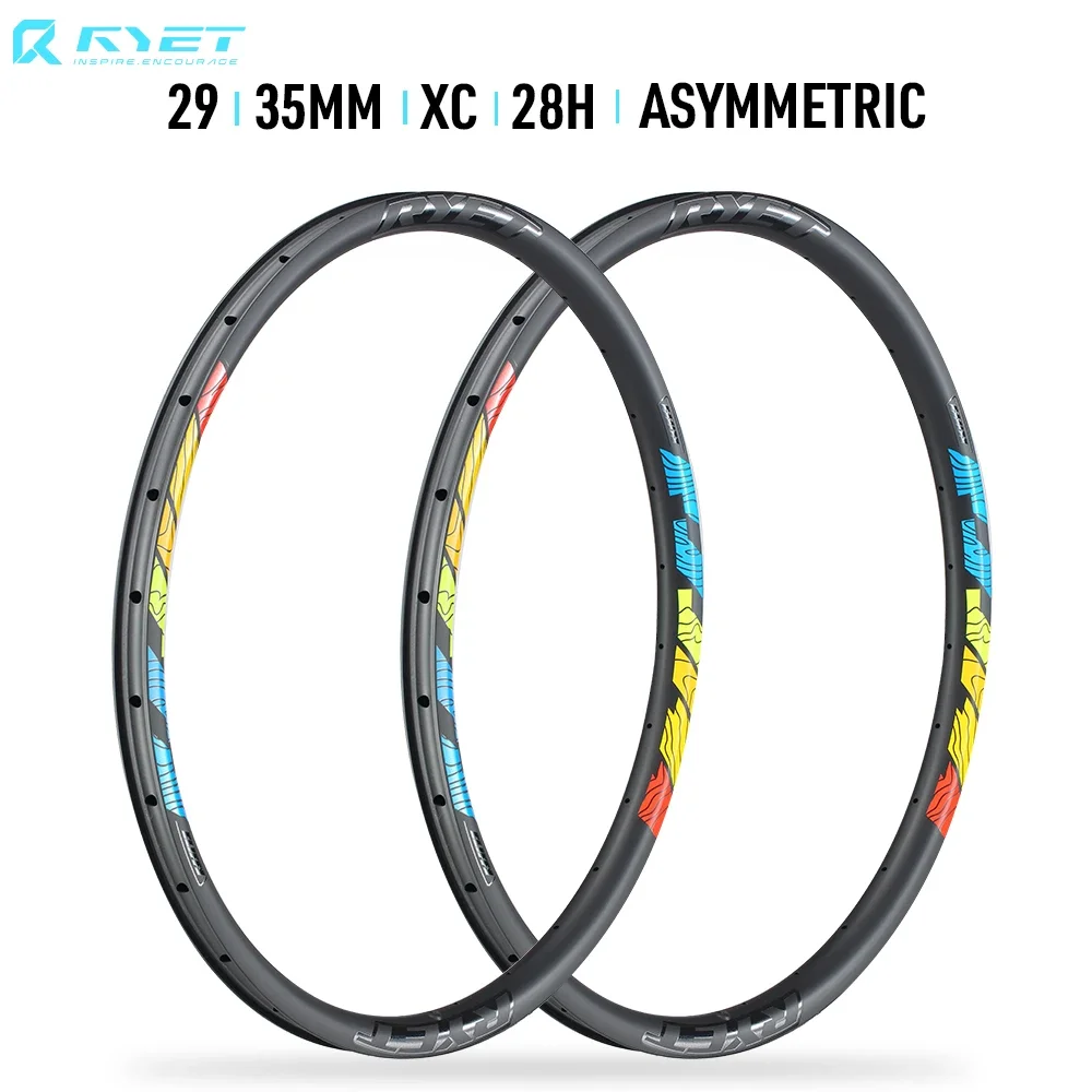 Фото 2024 RYET T1000 Карбоновый обод 29er MTB 35 мм 28H Колесо для горного велосипеда Велосипедный обод XC Горный велосипед Полностью карбоновый велосипедный обод Запчасти №1