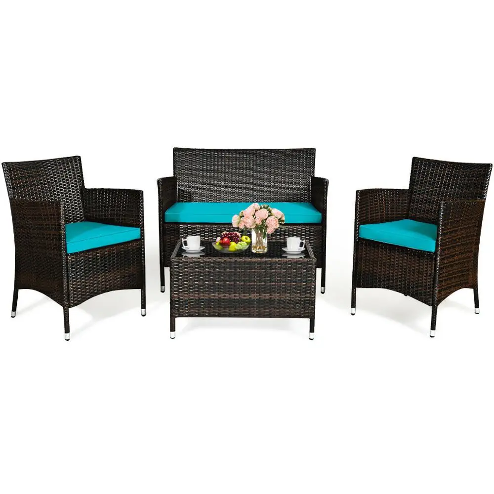 Set Cushioned Sofa Chair Coffee Tableturquoise Hw63214