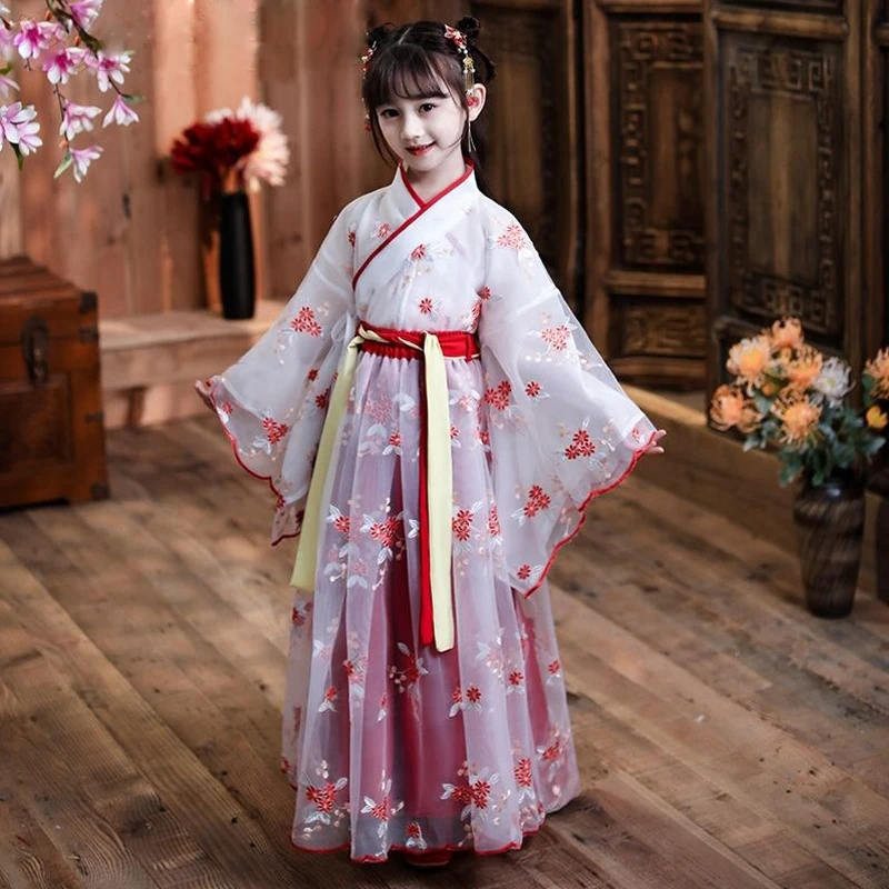 

Fashion Ancient Chinese Style Children Modern Hanfu Girl Fairy Dress GuZheng Dance Performance Princess Suits Party Costume New