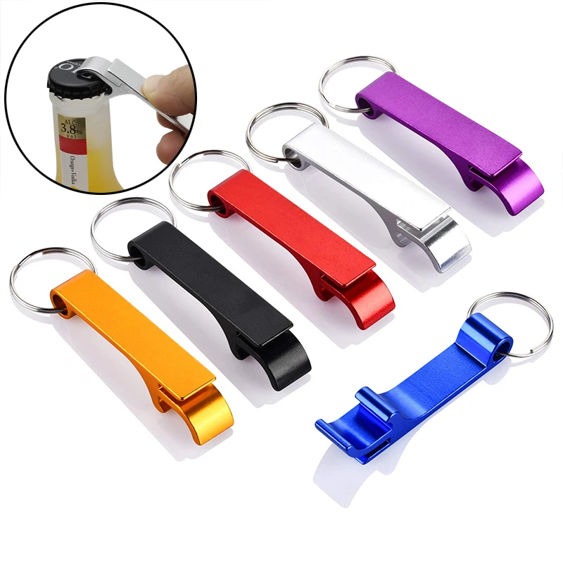 

2pcs Color Mini Bottle Opener Metal Beer Drink Opener Keychain Small Practical Flat Portable Bottle Opener Suitable For Kitchen