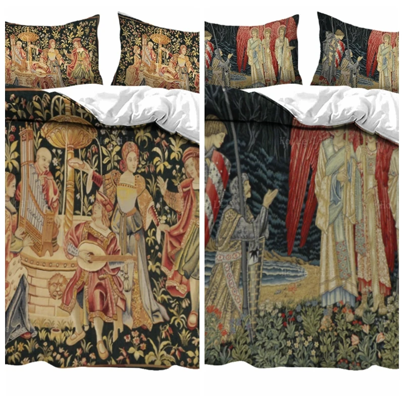 

The Holy Grail Legend Of King Arthur And Quest For Vision Left Medieval Mille Fleurs Style Duvet Cover By Ho Me Lili