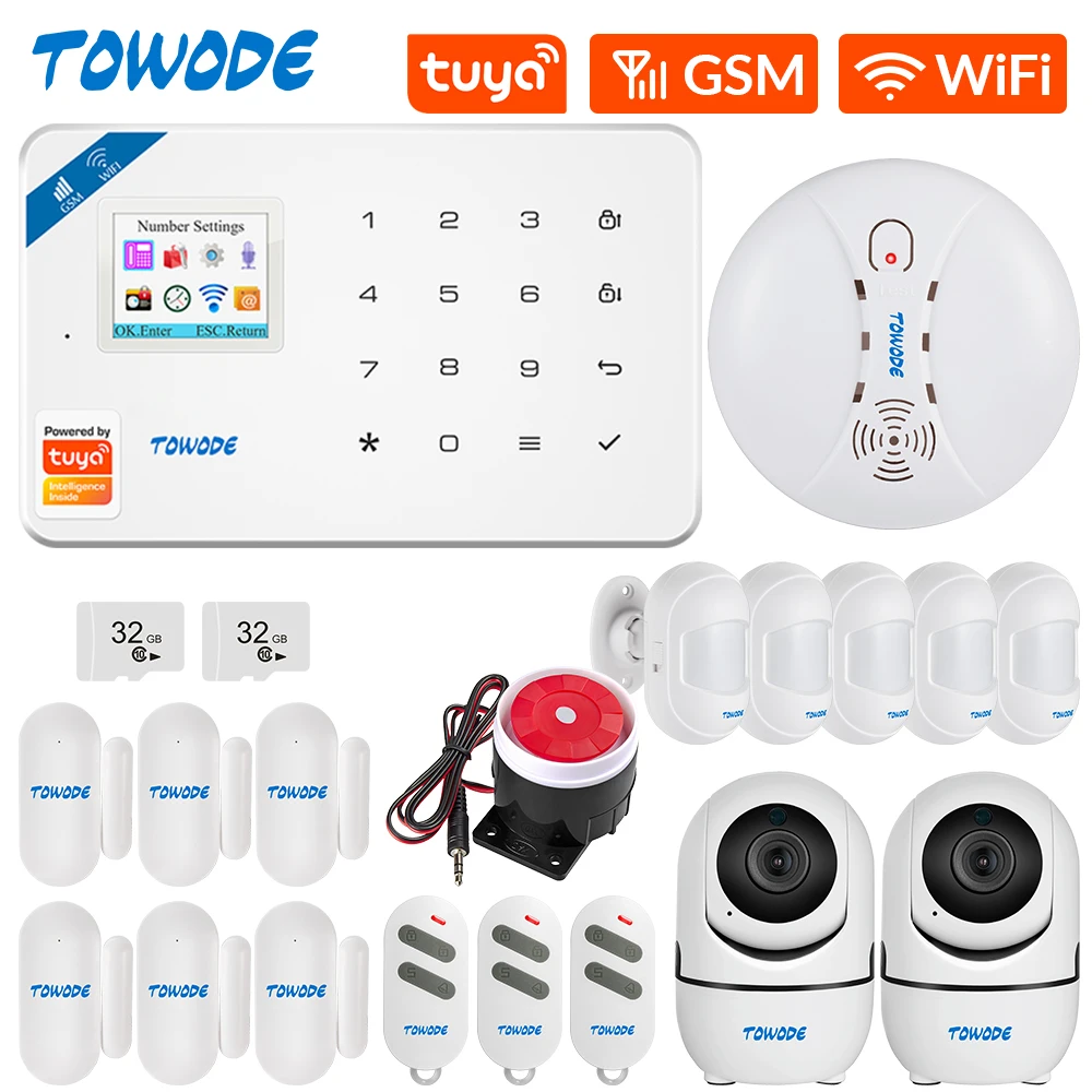 

TOWODE W181 Tuya Smart Alarm System WIFI Burglar Home GSM with Color Screen Motion Detector Smoke Door Window Sensor IP Camera