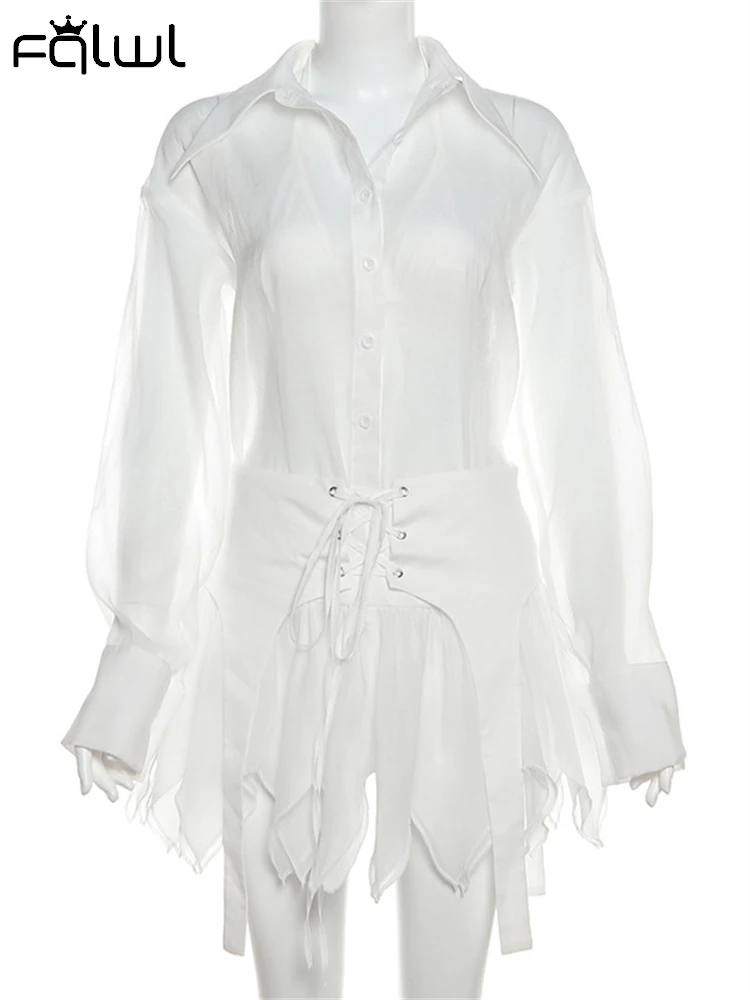 Женский прозрачный комплект из двух предметов рубашка с длинным рукавом и