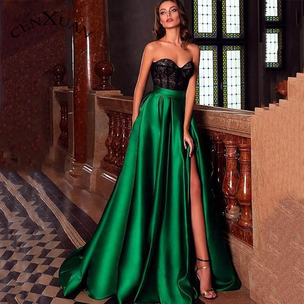 

CENXUAN Exquisite Prom Evening Dresses Sweetheart Backless Sleeveless Split Satin A-line 2023 Vestidos De Baile Custome Made