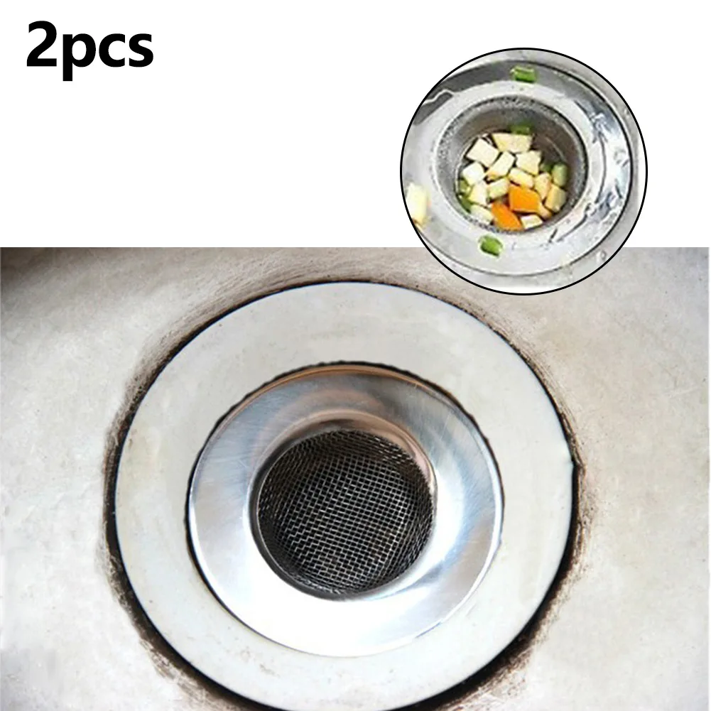 

2Pcs Stainless Steel Bathroom Sink Strainer Home Floor Drain Leak Net Hair Catcher Stopper Shower Filter Kitchen Food Slag Tools