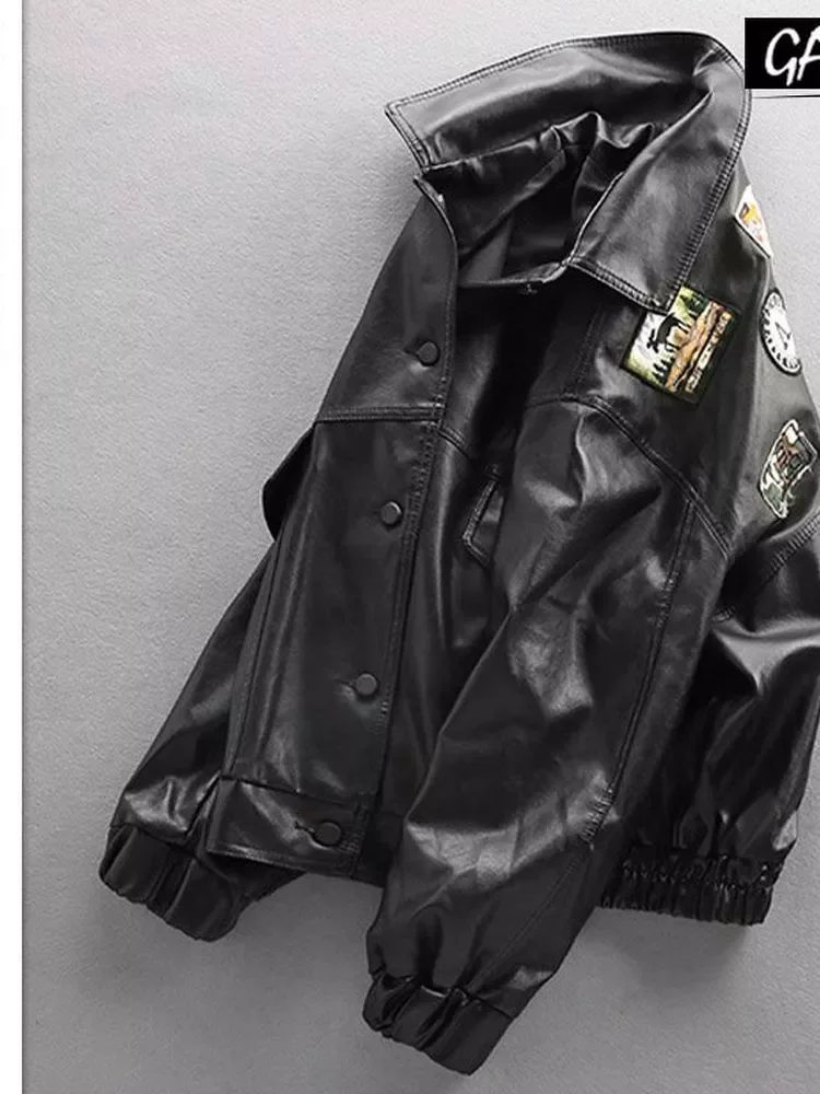 

New2022 Jacket Men Autumn Fleece Motorcycle PU Leahter Jacket Male Turndown Collar Casual Windbreaker Ropa De Hombre Coat 3XL