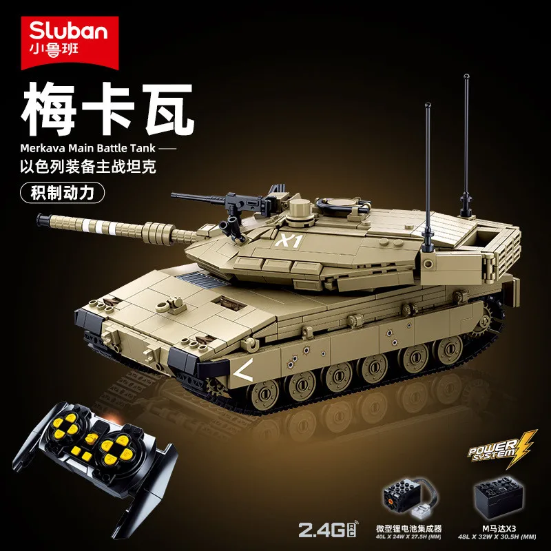 

SLUBAN 2.4G Remote Control Tank Military T14 ARMATA MK4 RC Tank Tiger MBT Braking Power Group Building Blocks DIY Technical Toys