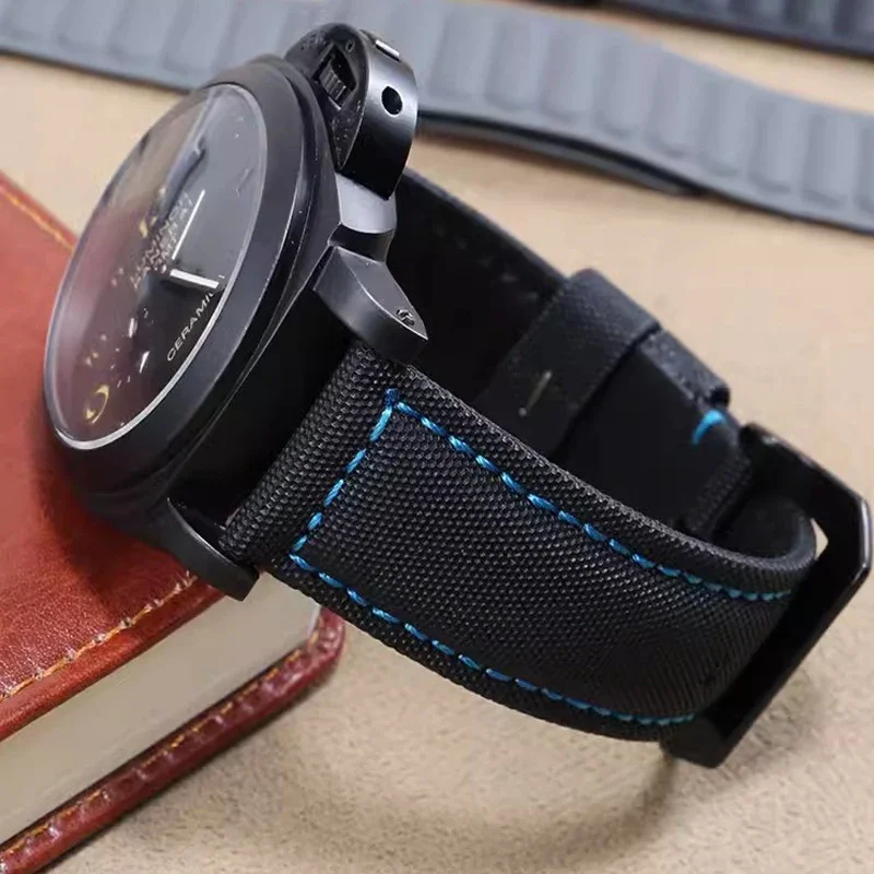 Ремешок нейлоновый для Panerai PAM441/01661 кожаный спортивный синий черный ремешок часов