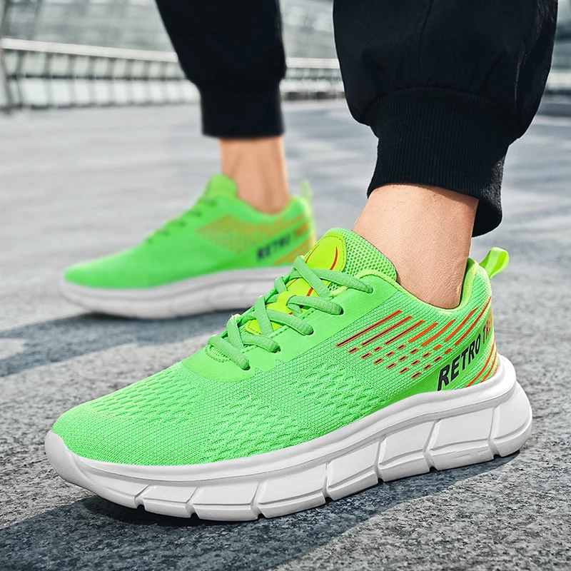 Hot Sale Cheap Green Men's Athletic Shoes Mesh Breathable Mens Running Sneakers Fashion Printed Sport Shoes for Man Size 39-46