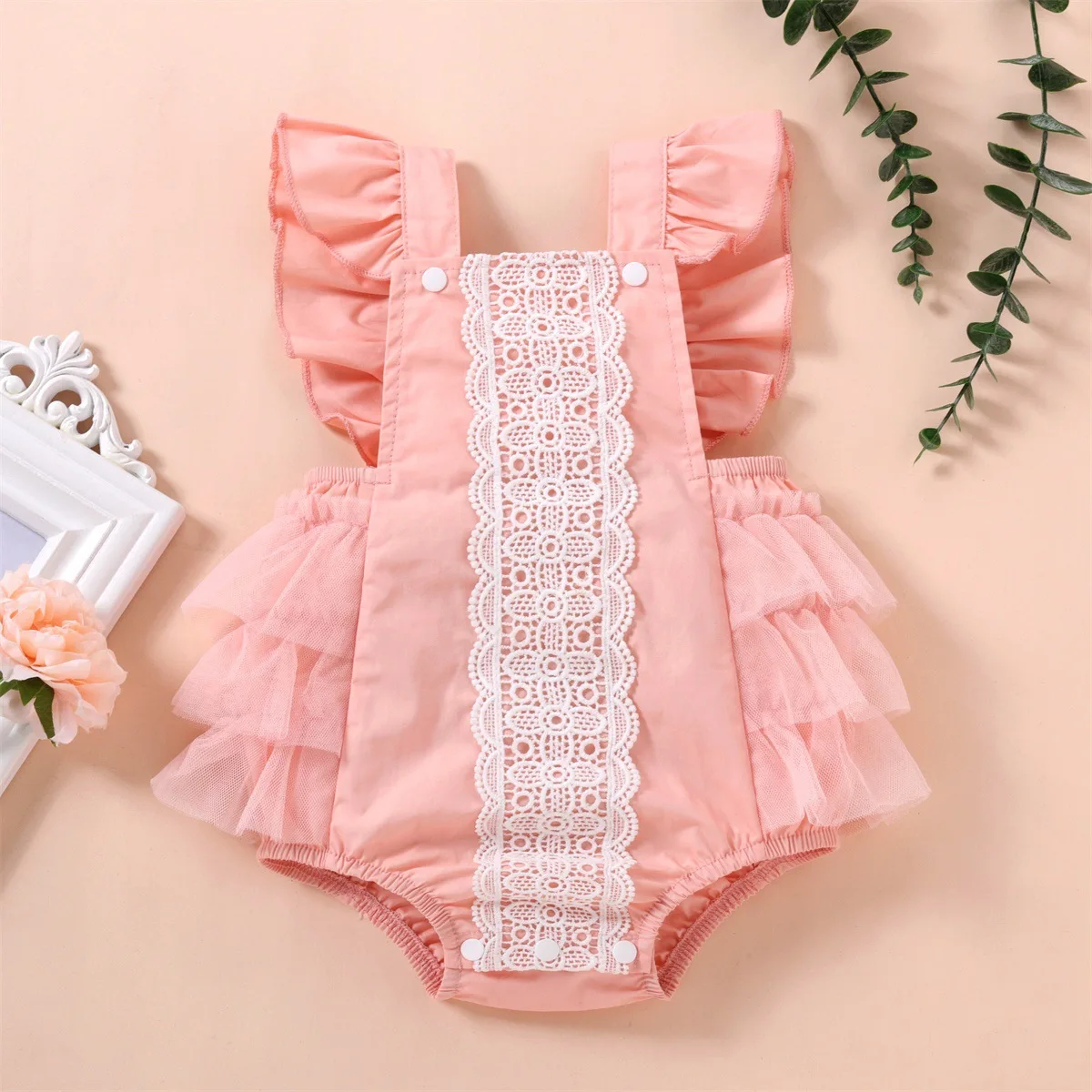 

Baby Clothes For Girls Children Casual Outfits Infant Solid Lace Flying Sleeve Bodysuit Toddler Summer Jumpsuit Kids Romper