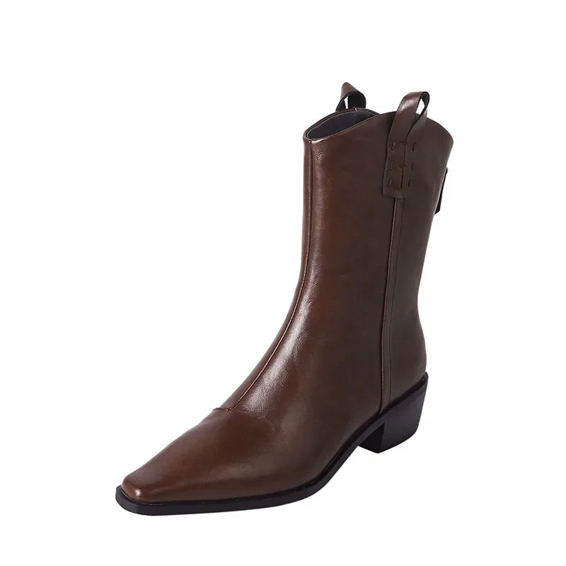 Ботильоны до середины икры с V-образным вырезом винтажные кожаные ботинки в стиле