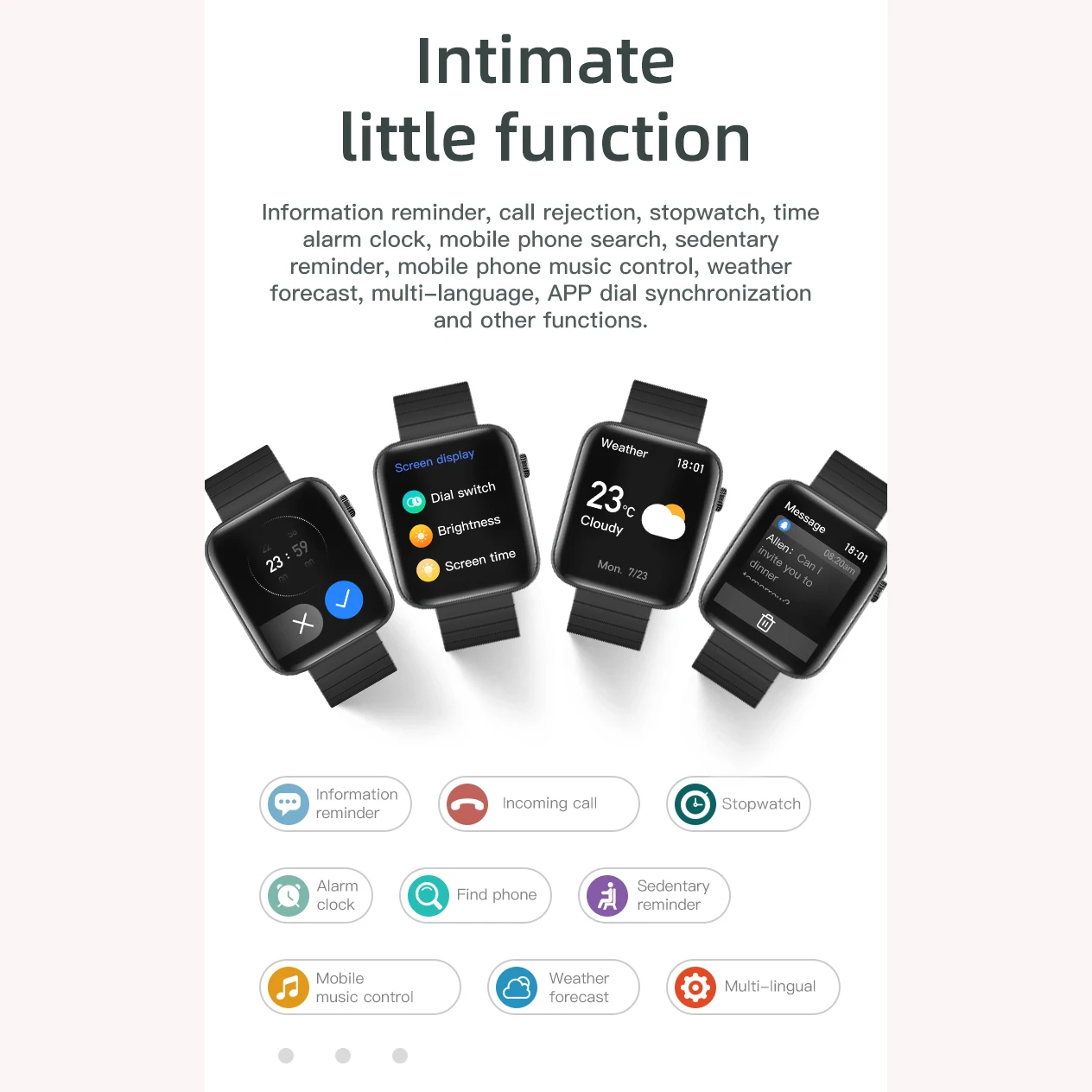 1 69hd large screen smart watch heart rate blood pressure blood oxygen led flashlight women smartwatch for xiaomi samsung phone free global shipping