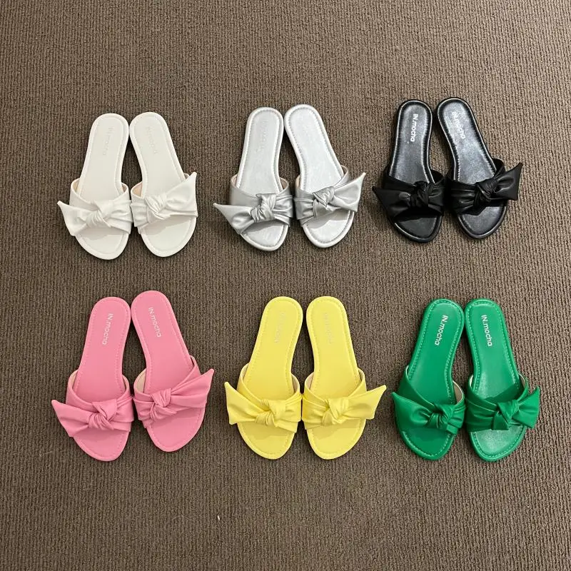 

Bailamos Lady Summer Fashion Slippers Women Outdoor Slip On Slides Shoes Bow Soft Soled Slipper Beach Sandals Cute Flip Flops Mu