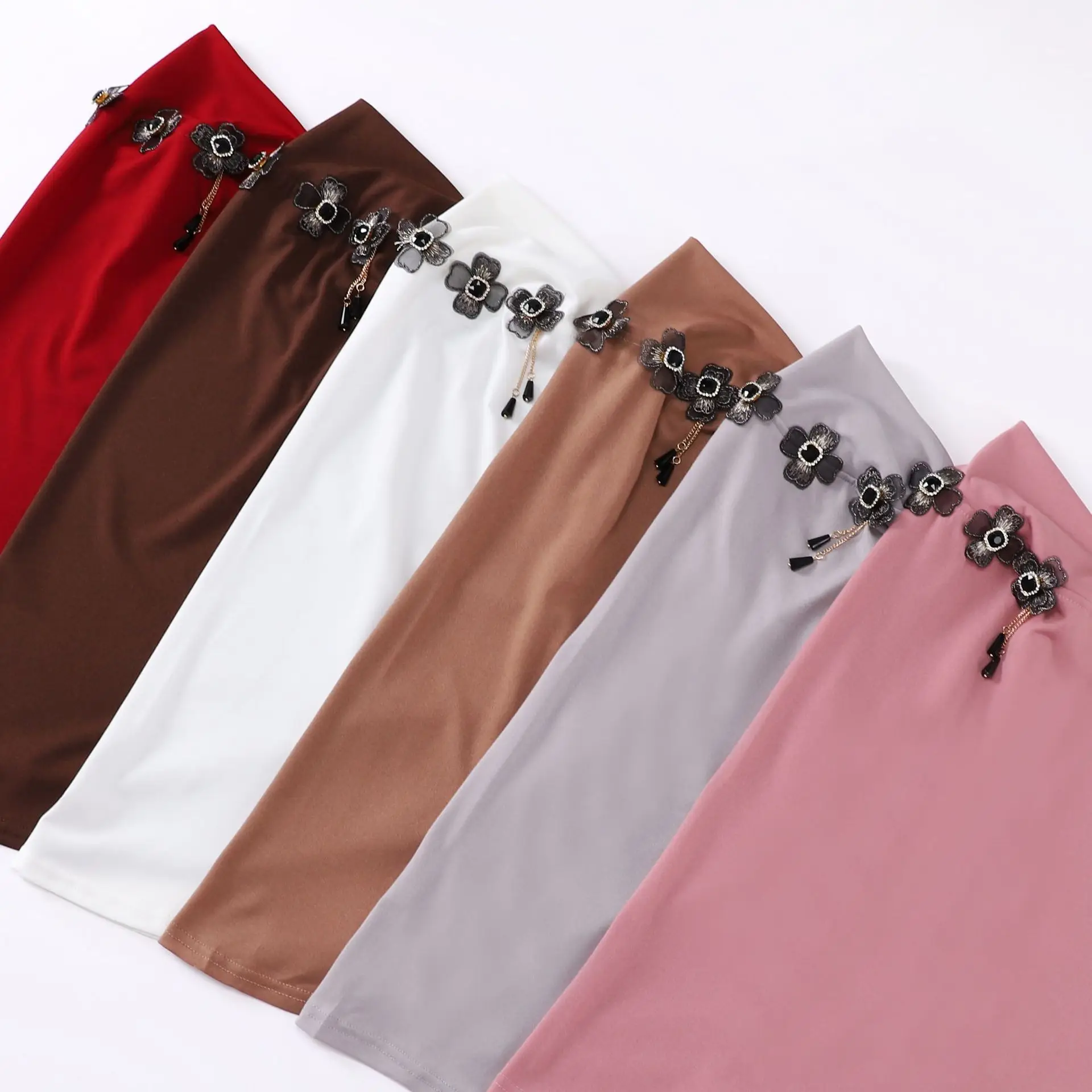 Сплошной цвет цветок стразы хиджабы Амира мгновенный мусульманский женский