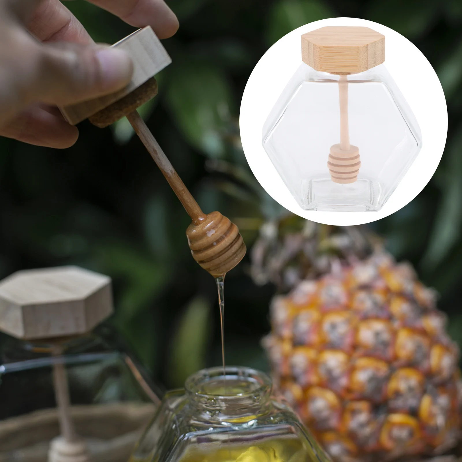 

Honey Jar Jars Glass Withhexagon Dipper Mini Bottle Syrup Storage Yogurt Emptylids Transparent Pot Lid Containers Crystal