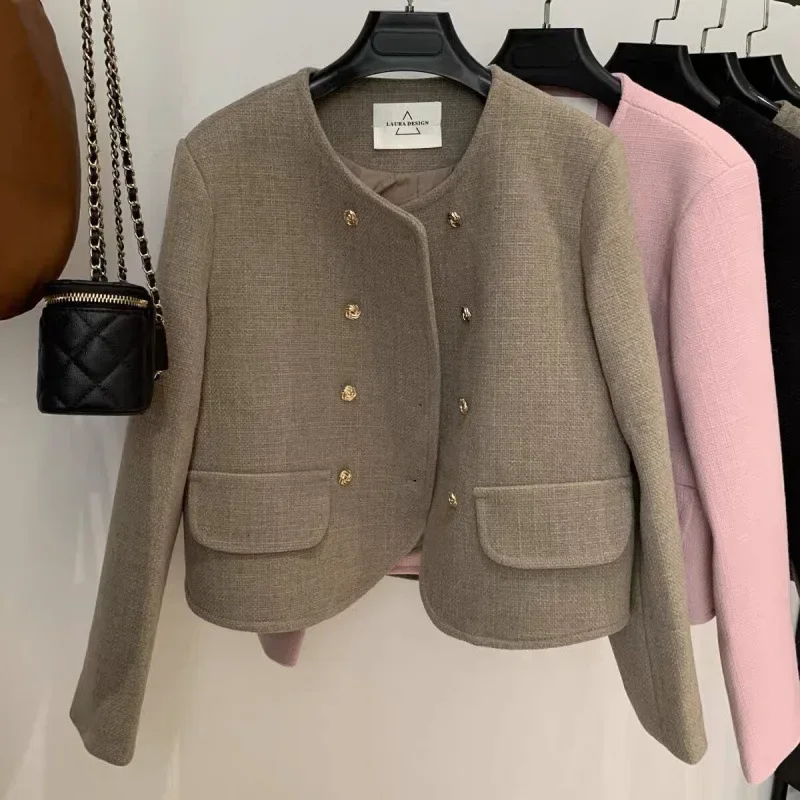 Elegant Slimming Tweed Style Jacket Women's Cropped 2024 New Version Socialite Windbreaker Trendy Wool Blends