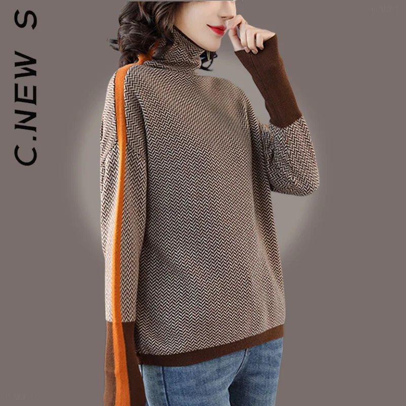 

Женский свитер C.New S, новинка, вязаная водолазка в Корейском стиле, уличная одежда, женский джемпер 2023, простой теплый женский свитер, повседн...
