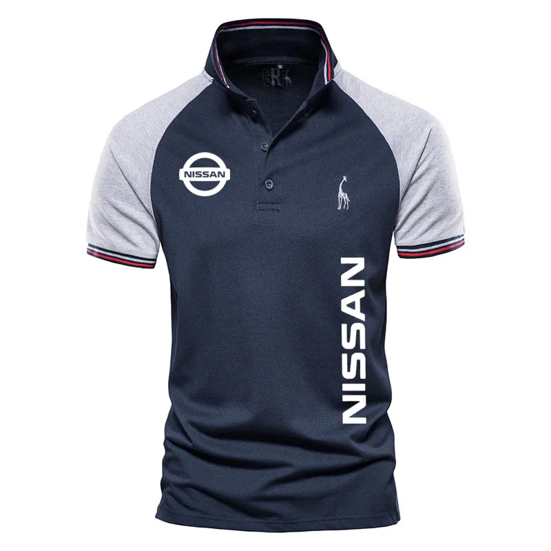 

2023 Summer New T Shirt For Men 100% Cotton Polo Lapel Nissan car logo print Casual Luxury Brand men's golf shirt Men Clothing