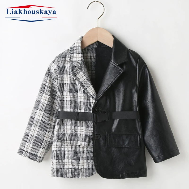 

Куртка из искусственной кожи для маленьких девочек, однотонная Дизайнерская куртка на молнии для девочек, детская одежда на весну и осень, ...