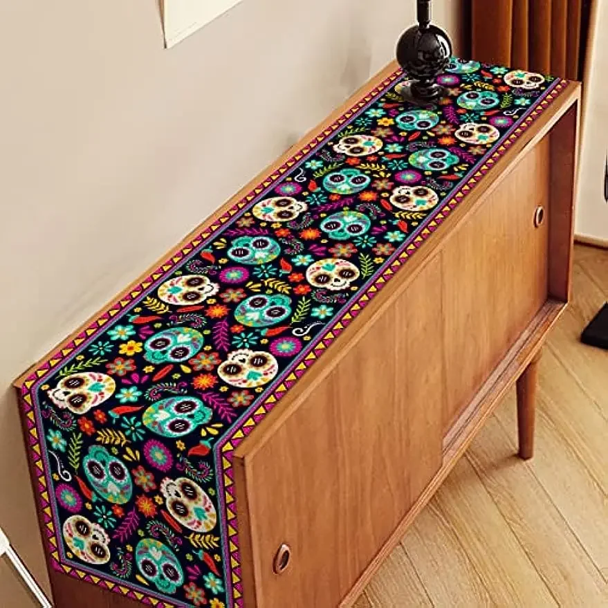 Мексиканские льняные дорожки для стола День мертвых Декор на Хэллоуин Скатерти с