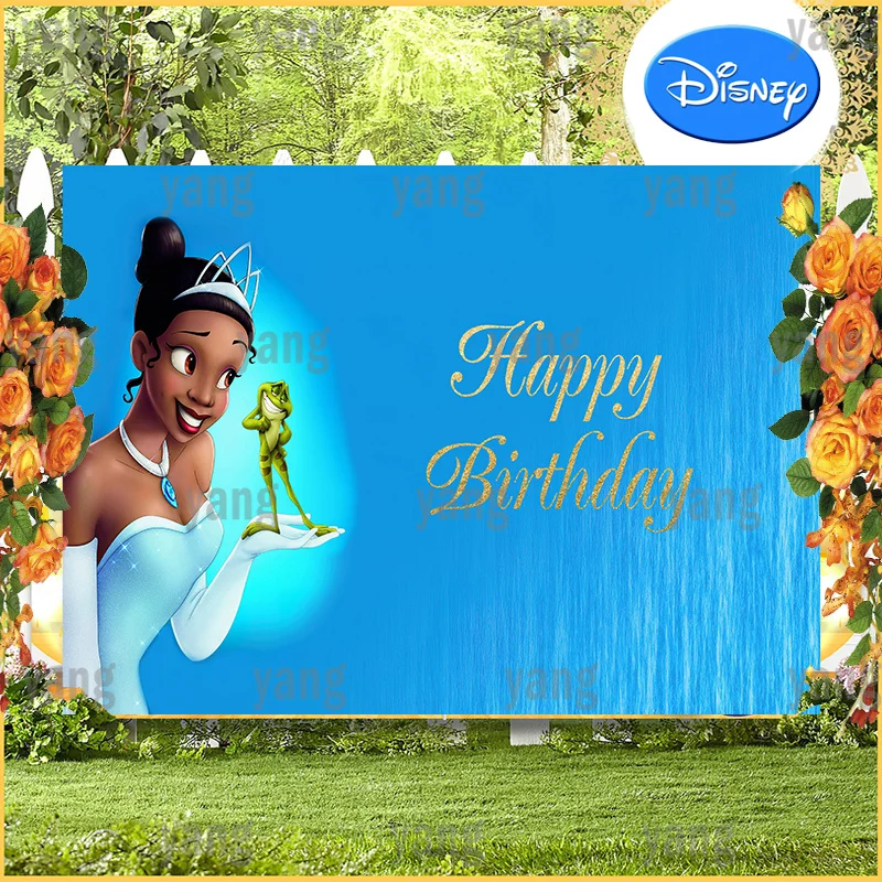 Custom Disney Tiana Princess and The Frog Backdrop Party Blue Background Baby Shower Girls Birthday Table Banner Decoration