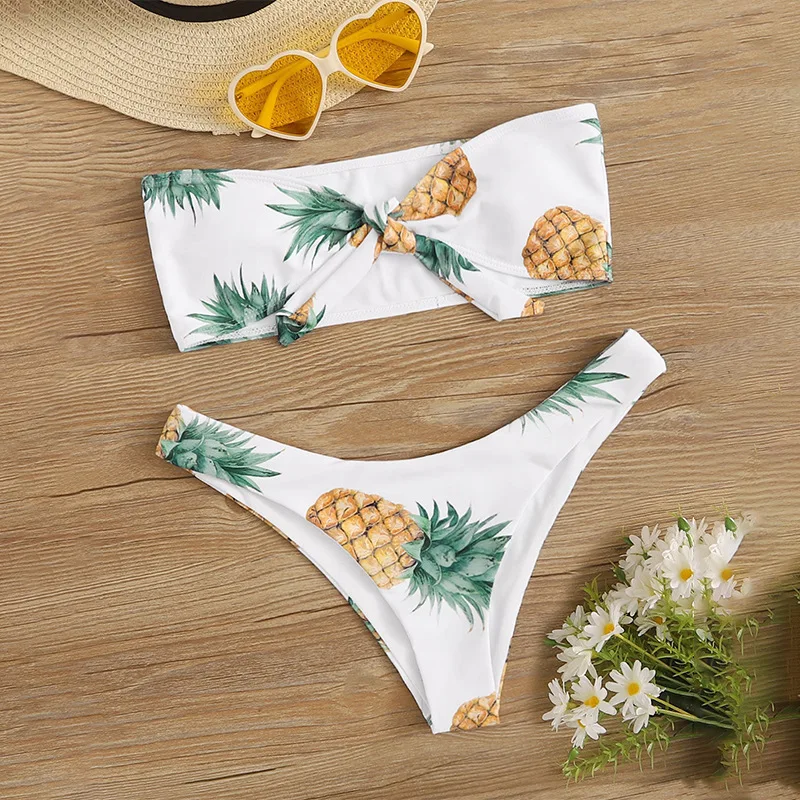 

Printed white tube top bikini suit 2022 new fashion triangle bikini swimsuit women