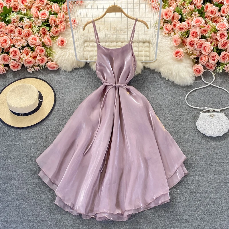 

Halter Fairy Super Fairy Sweet Medium Length Organza Skirt Fashion Dress Dress