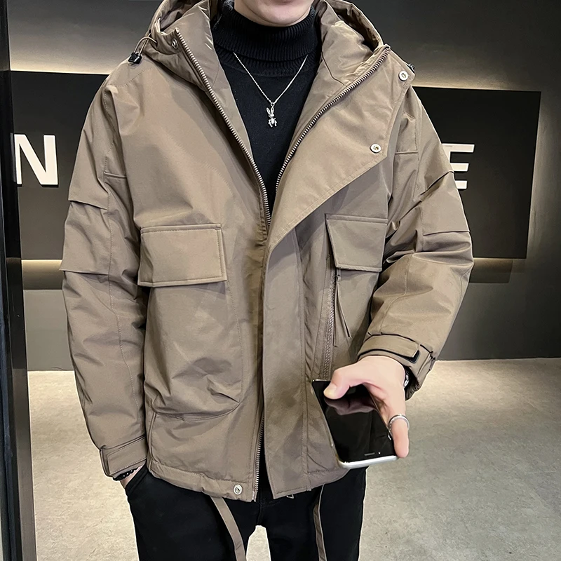 New Winter High Quality Mens Jackets Coat Loose Cotton Clothing Solid Color Hooded Warm Men's Casual Cotton Jacket Parkas