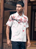 charmkpr stylish well fitting new mens tops plum blossom printing lapel blouse casual streetwear male short sleeve shirts s 2xl