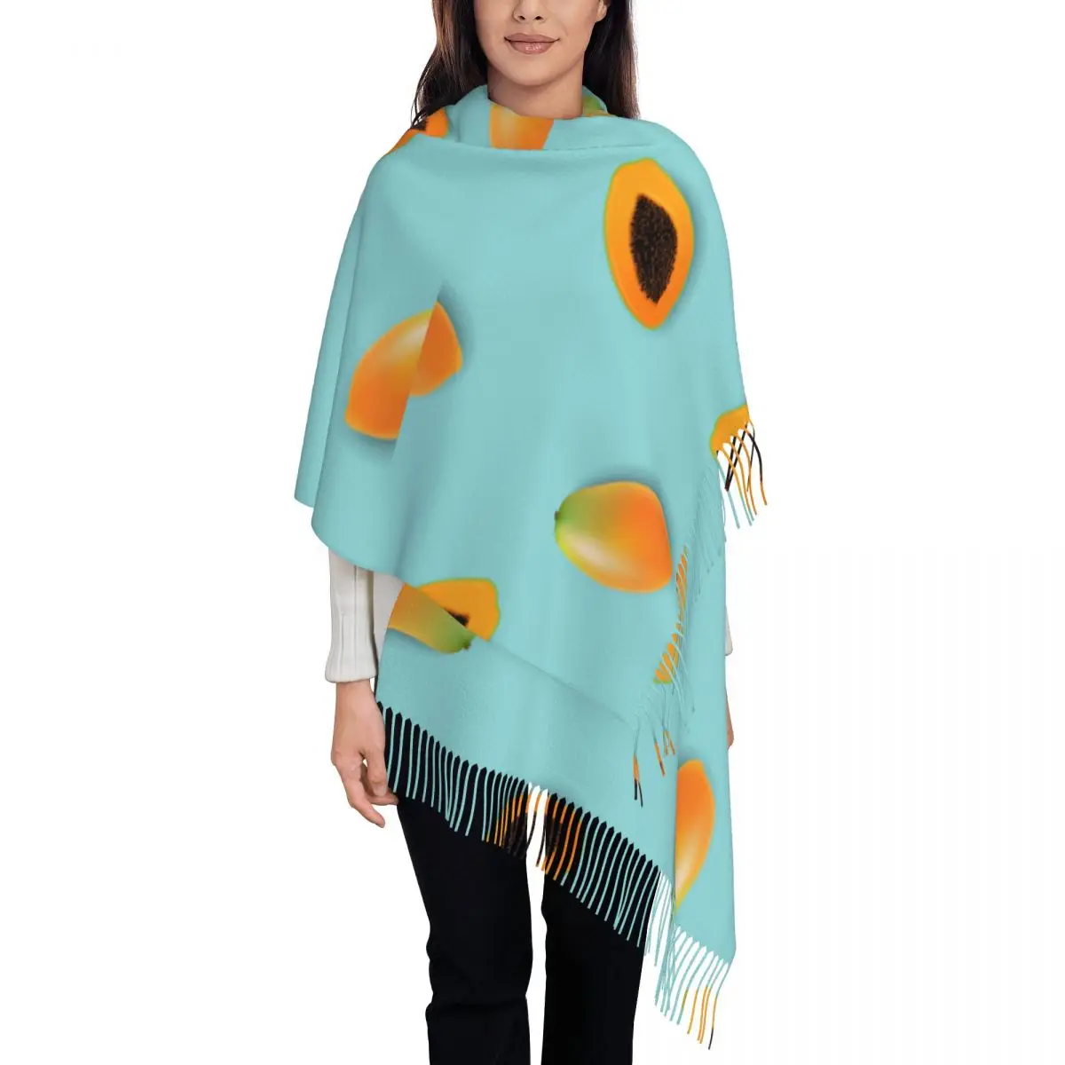 Зимний шарф с кисточками папайя кашемировые шарфы Шейная головка теплая Пашмина