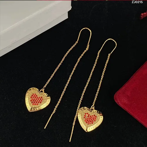 

V134 модные для ушей серьги-гвоздики линия уха в форме сердца с логотипом, красное сердце, латунный материал с гальваническим покрытием, золот...