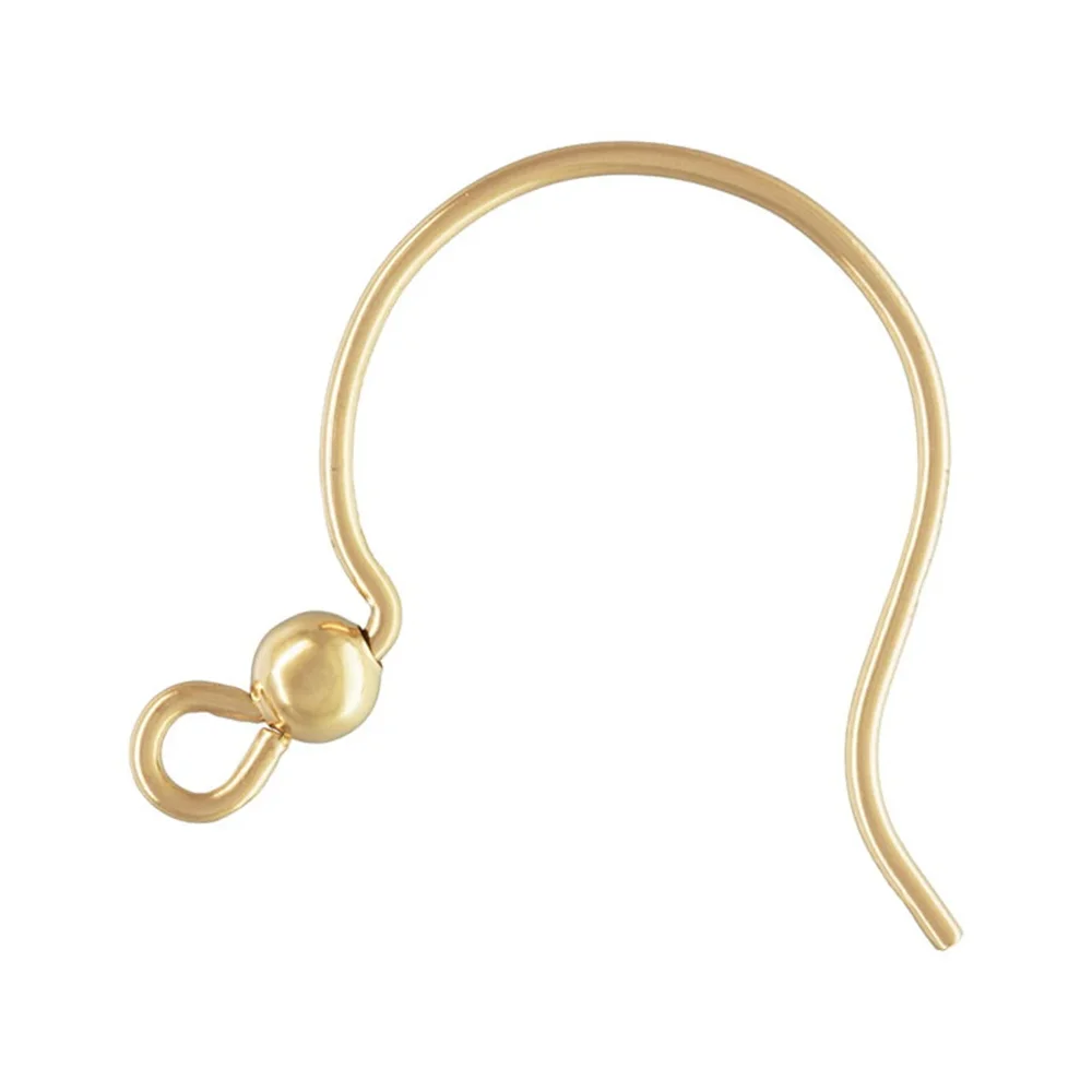 2 Pairs 14K Gold Filled Circle Ear Wires with 3mm Bead Round Earring Hooks for Jewelry Making