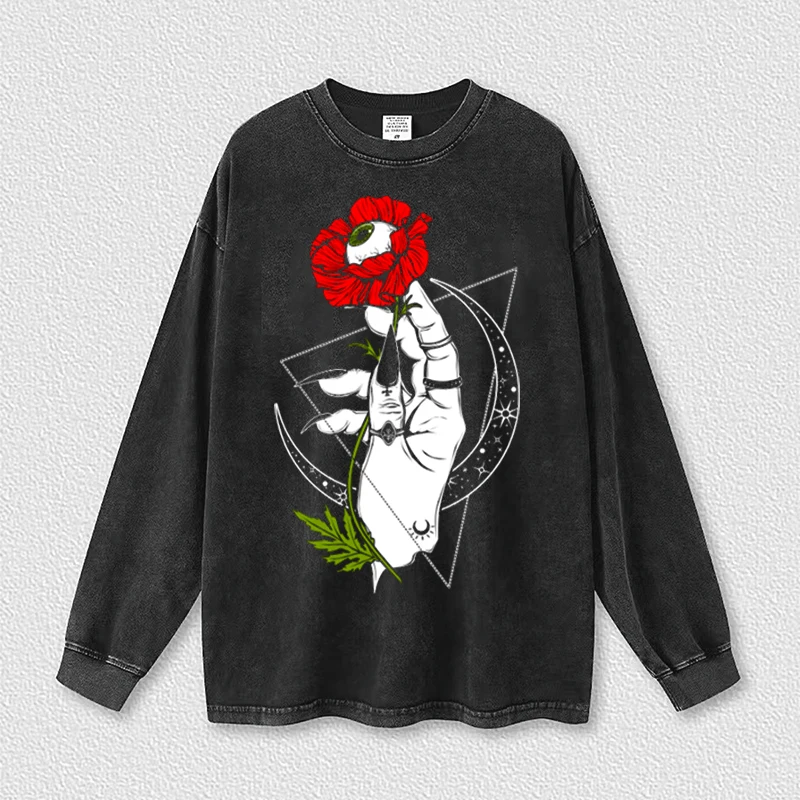 

Y2K Men Washed Hoodies Fashion Demons Eye Print Oversized Washed Sweatshirts Gothic Grunge Hoodies Harajuku Hip Hop Streetwear
