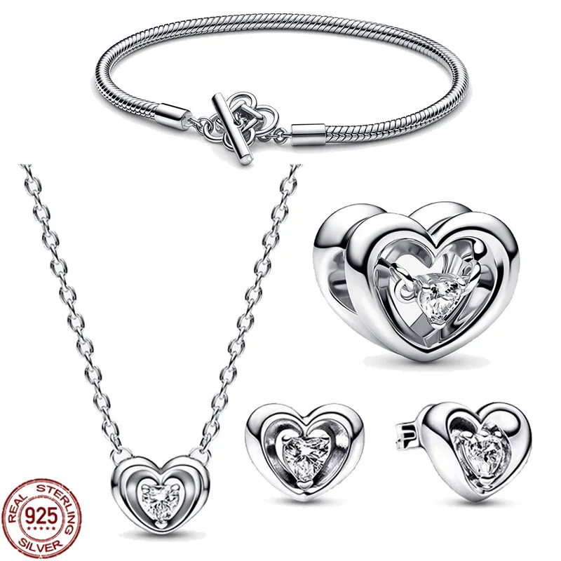 

Новинка 2023, изысканное ожерелье и серьги из стерлингового серебра 925 пробы, набор из блестящих вышитых бисером сердечек