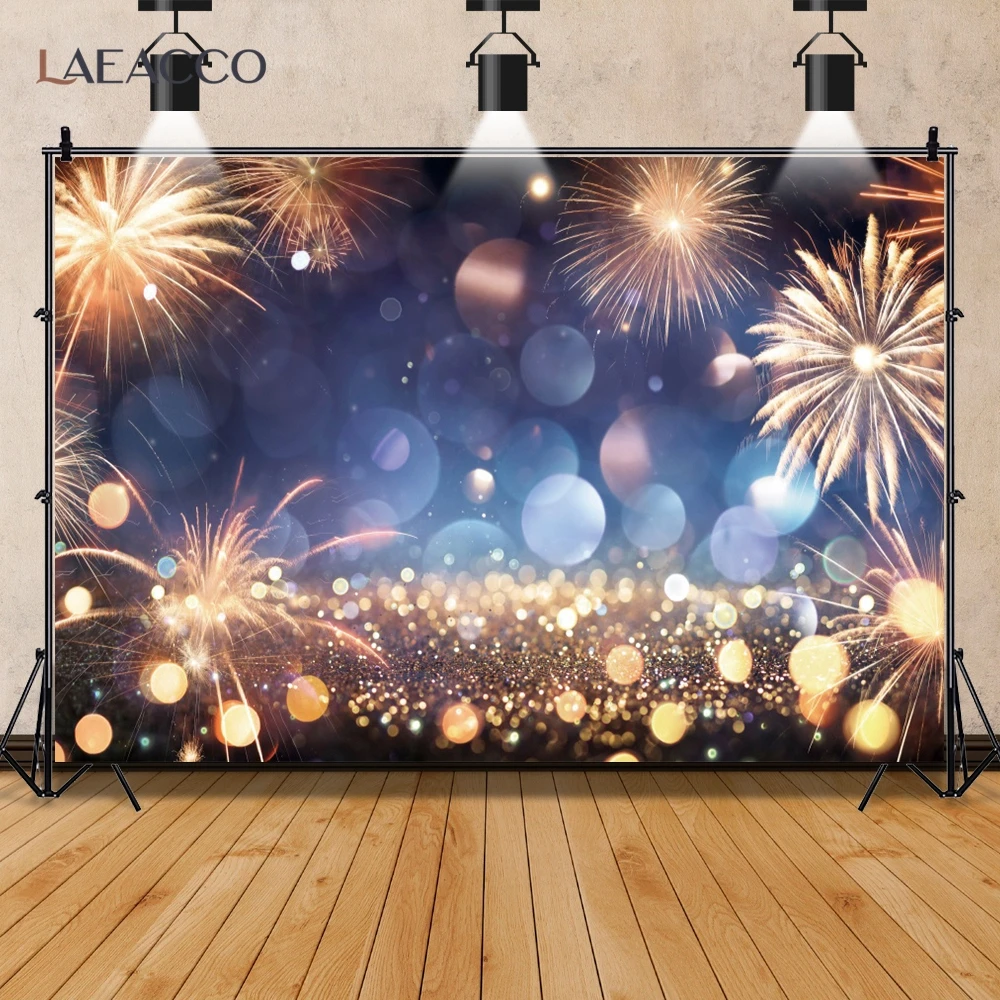 

Blue Light Bokeh Firework Backdrop For Photographic Happy New Year Living Room Decor Banner Family Party Photocall Backgrounds