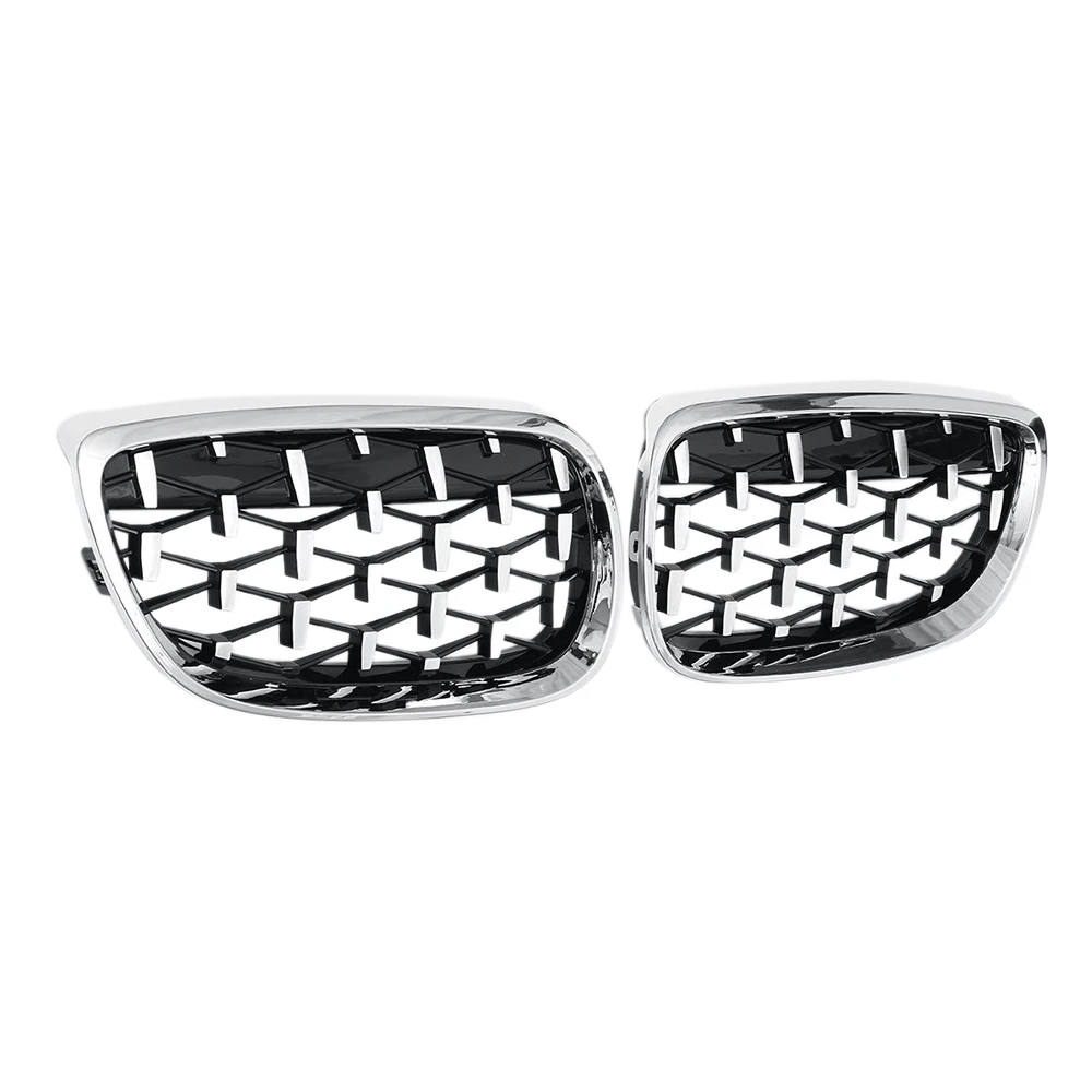 

2X Car Front Bumper Hood Kidney Grille Diamond Meteor Racing Grill Chrome for -BMW 3 Series E92 E93 2DR 2006-2010