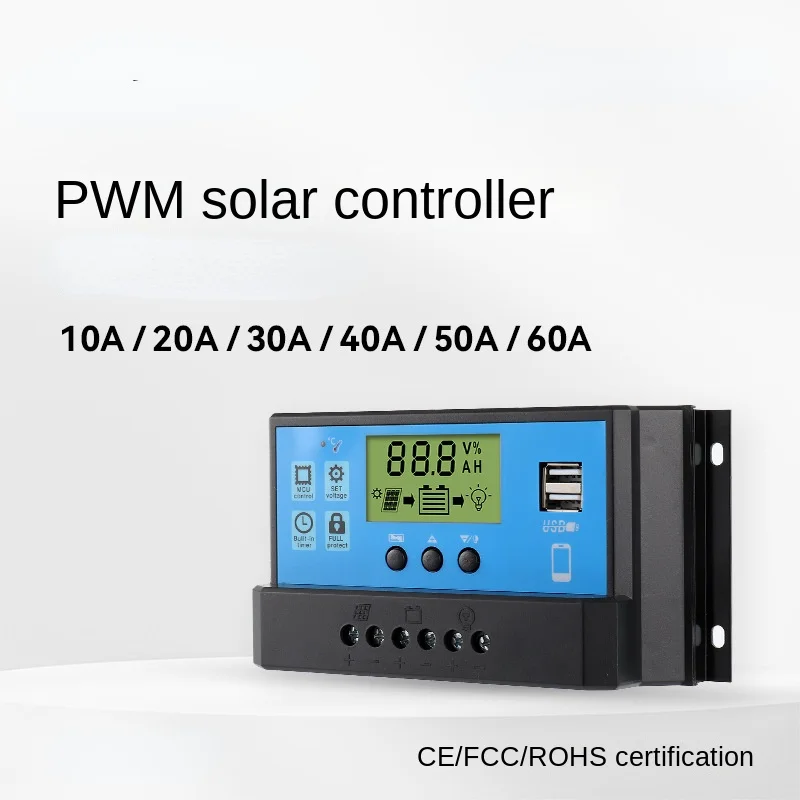 

PWM Solar Charge Controller 10a20a30a60a street light intelligent system charging controller LCD Display Dual USB 5V Output