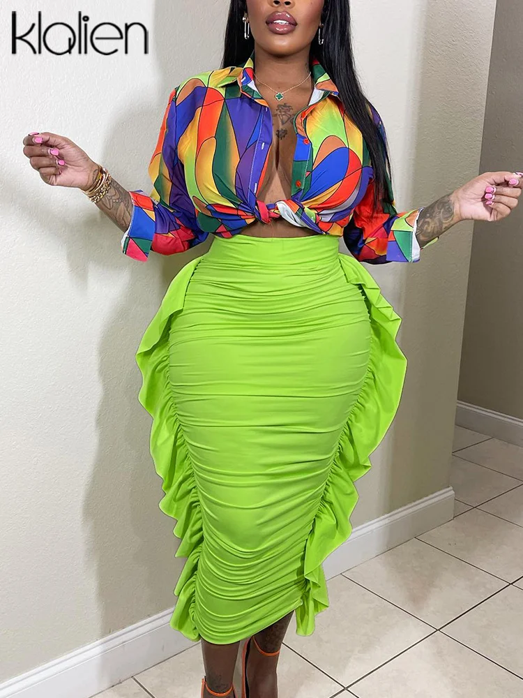 

KLALIEN Fashion Casual Slim Stretch High Waist Solid Long Skirt Women Simple Wild Party Beach Vacation Clubwear New 2023