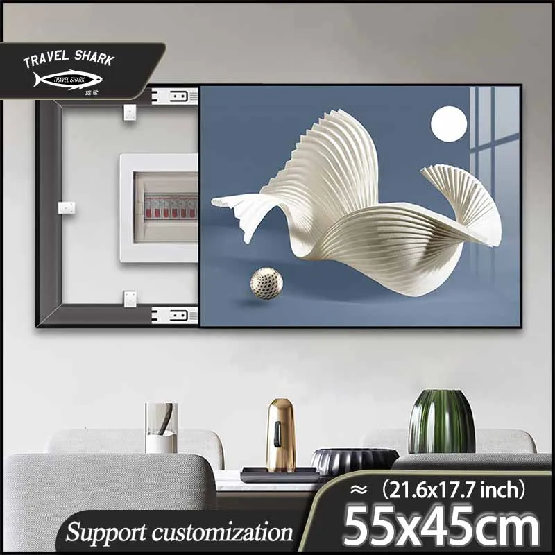 

Travel Shark Electric Meter Box Decorative Painting Punch-Free Living Room Wall Abstract Art Poster With Picture Frame 55x45CM
