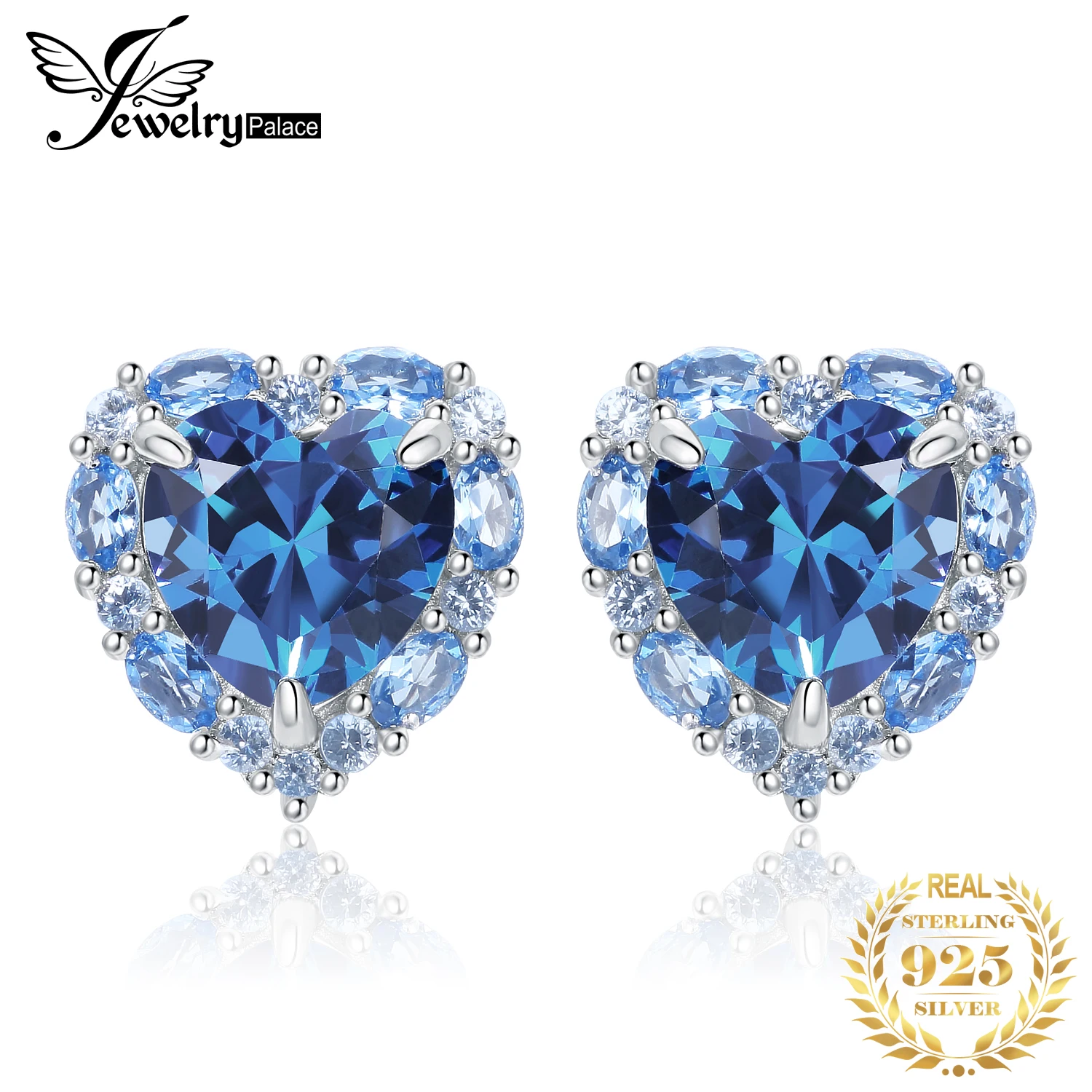 

JewelryPalace New Arrival Heart Bow Love 5ct Blue Gemstone Created blue spinel 925 Sterling Silver Stud Earrings for Woman Girl