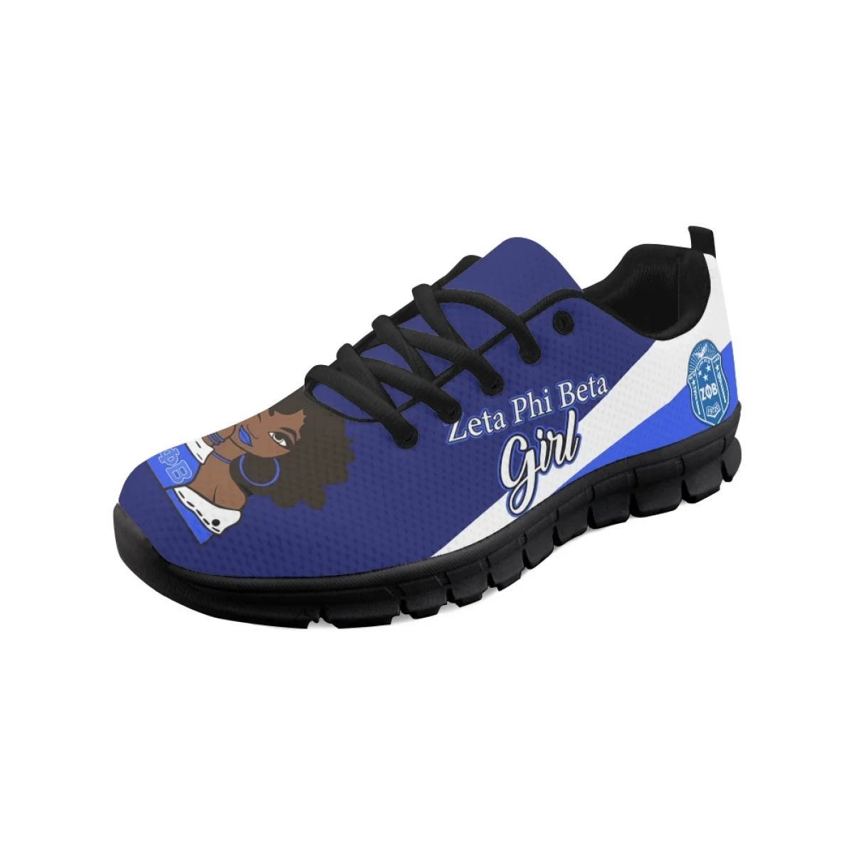 INSTANTARTS Fashion Zeta Phi Beta African Girls Print Breathable Lace-up Sneakers Casual Outdoor Flat Shoes for Women Men Tennis