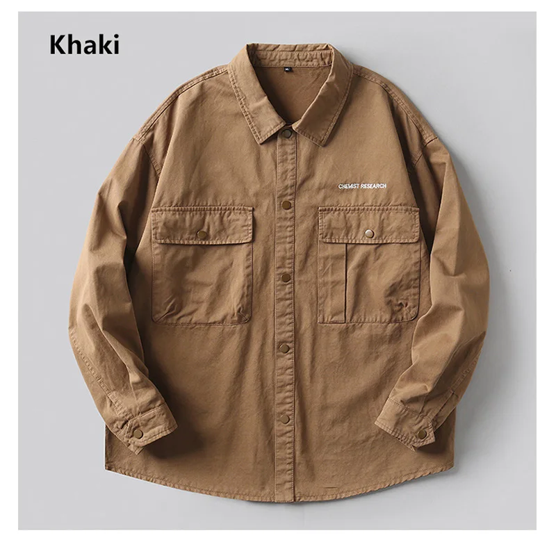 

Men's Handsome Cotton Long Sleeve Washing Shirt Men Fashion Polo Neck Blouse Business Formal Wear Slim Fit Outdoor Clothing