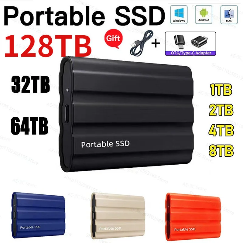 

128TB SSD External Mobile Solid State Drive Flash 64TB TypeC USB3.1 Mini Slim High Speed Transfer SSD Flash Memory Device